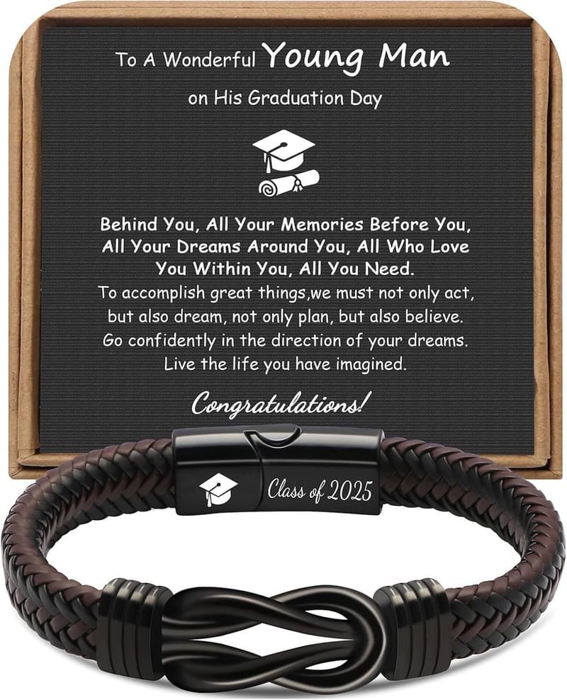 2025 Graduation Leather Stainless Steel Knot Bracelet for Men