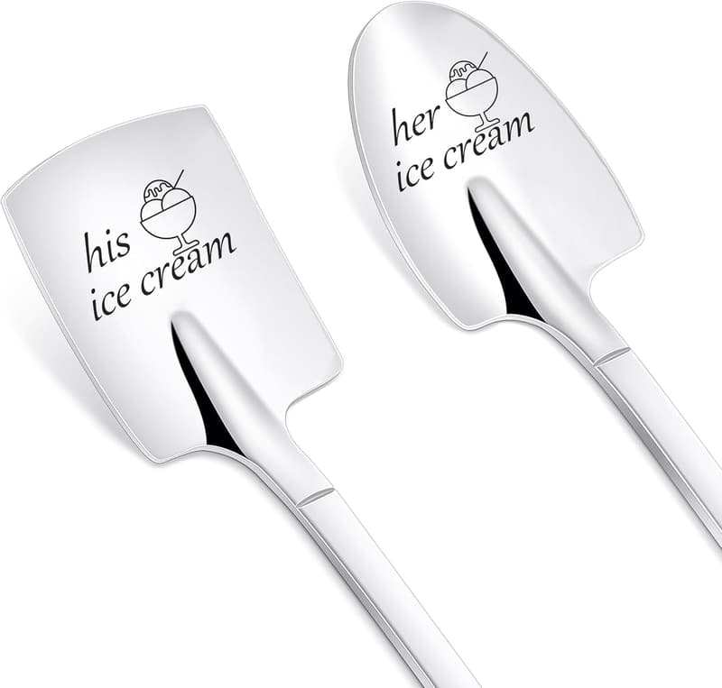 Christmas His and Hers Ice Cream Spoons, Engraved Stainless Steel