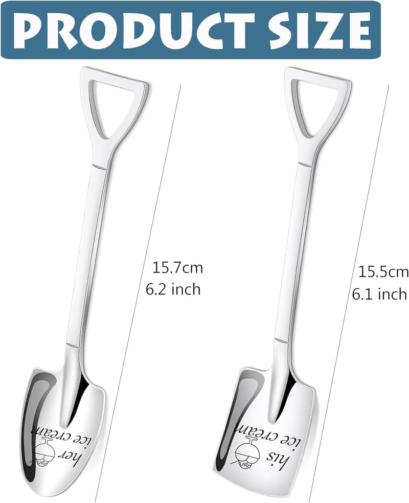 Christmas His and Hers Ice Cream Spoons, Engraved Stainless Steel