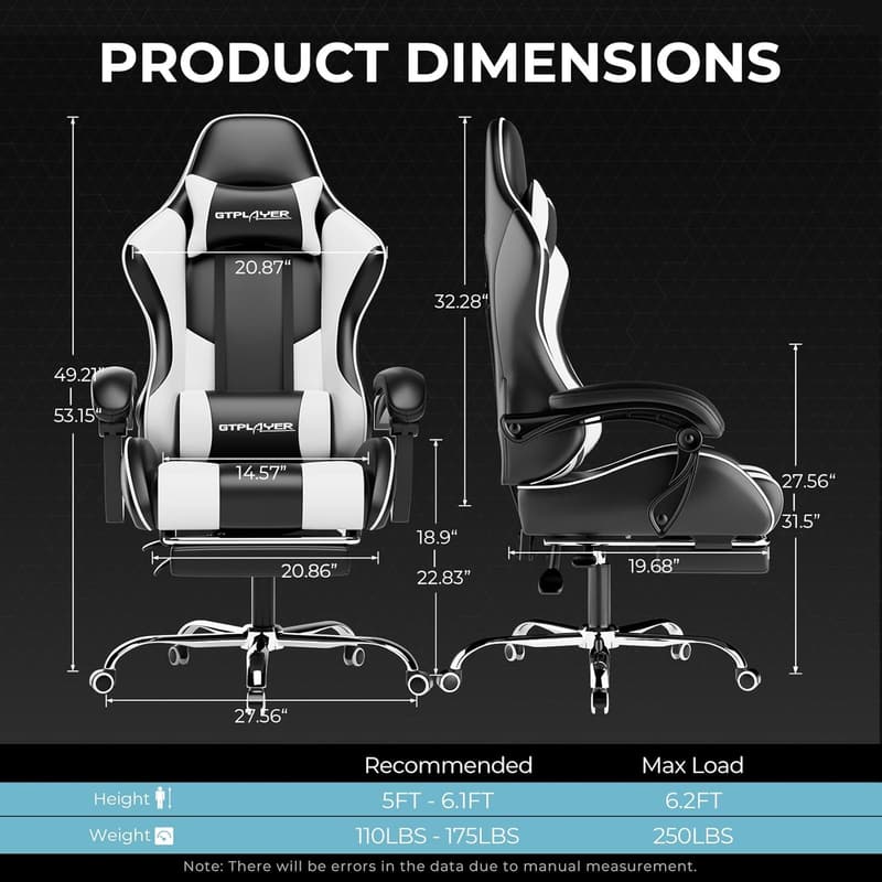 Gaming Chair with Footrest and Lumbar Support - White