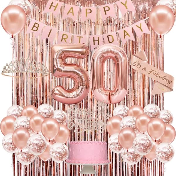 Rose Gold 50th Birthday Decorations for Women