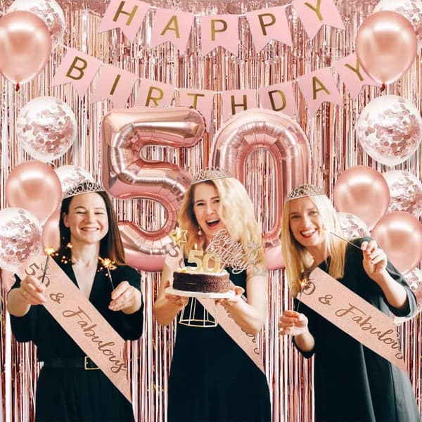 Rose Gold 50th Birthday Decorations for Women