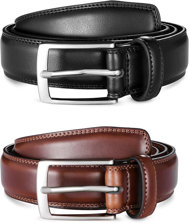 Handmade Genuine Leather Dress Belts for Men - 2-Pack
