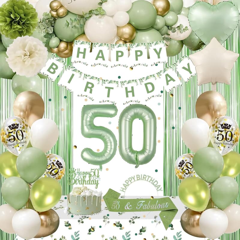 Sage Green 50th Birthday Decorations for Women
