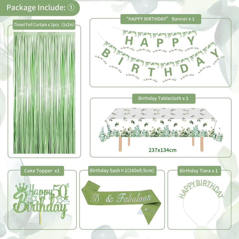 Sage Green 50th Birthday Decorations for Women