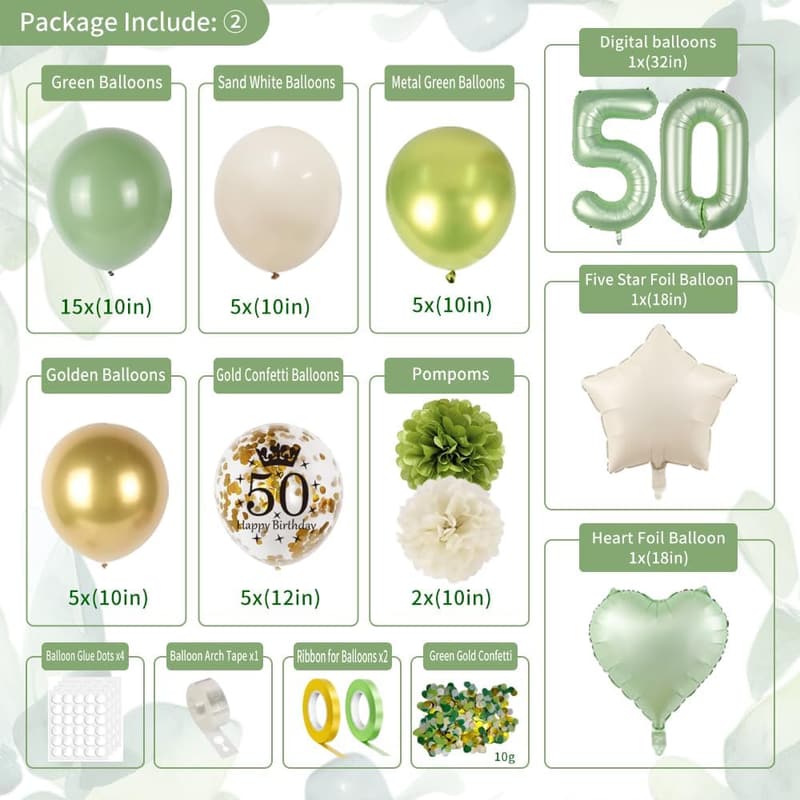 Sage Green 50th Birthday Decorations for Women