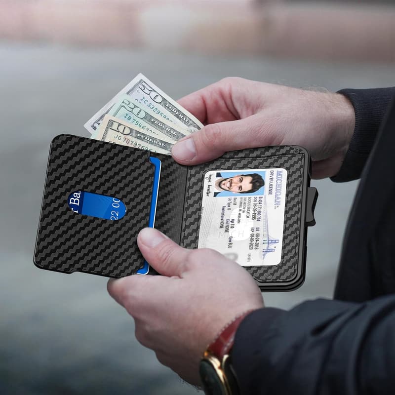 Slim RFID-Blocking Aluminum Wallet for Men - Carbon Fiber