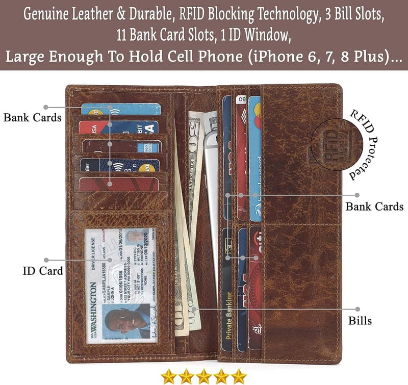 Men's Genuine Leather RFID Blocking Bifold Wallet