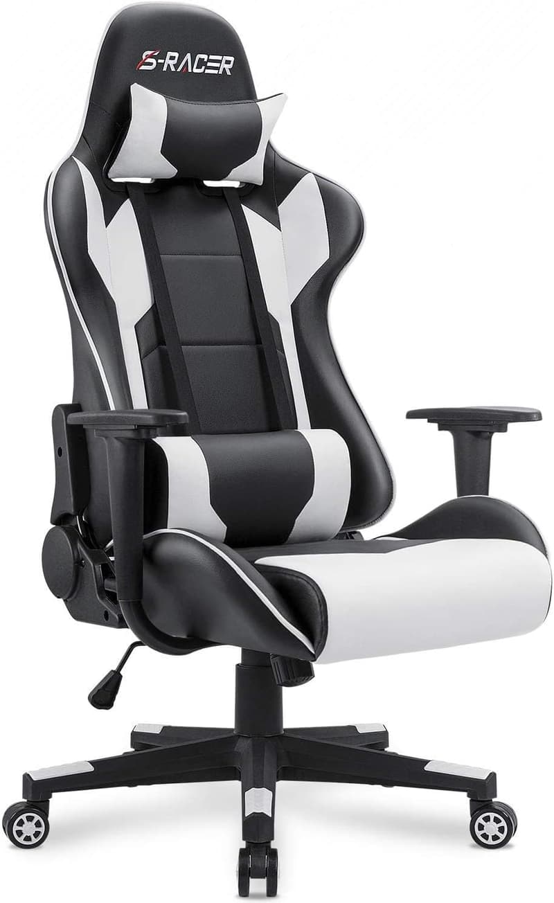 Ergonomic White Gaming Chair with Lumbar Support