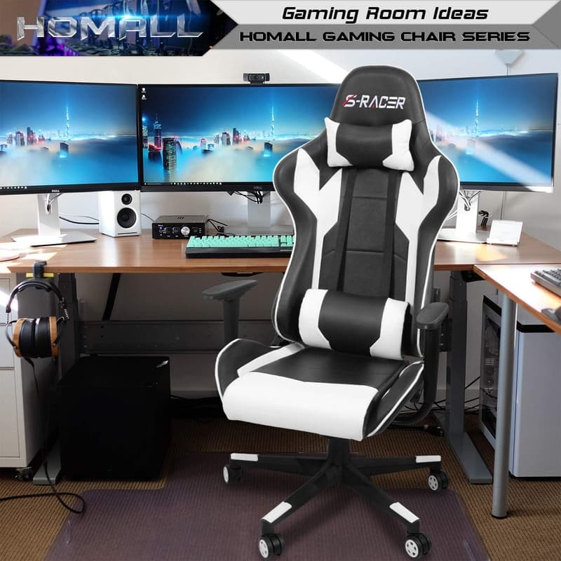 Ergonomic White Gaming Chair with Lumbar Support
