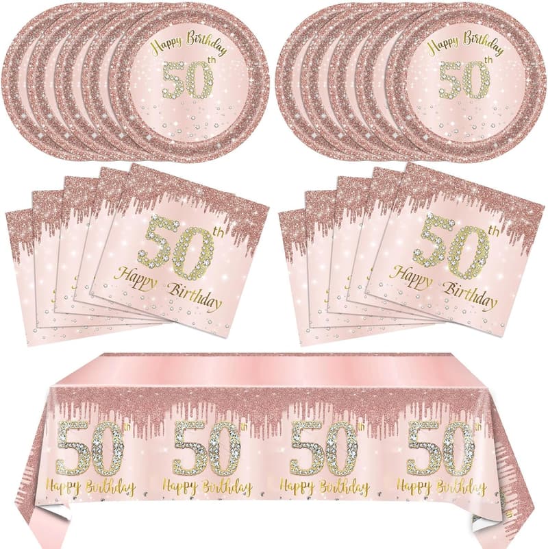 50th Birthday Rose Gold Tableware Set for Women