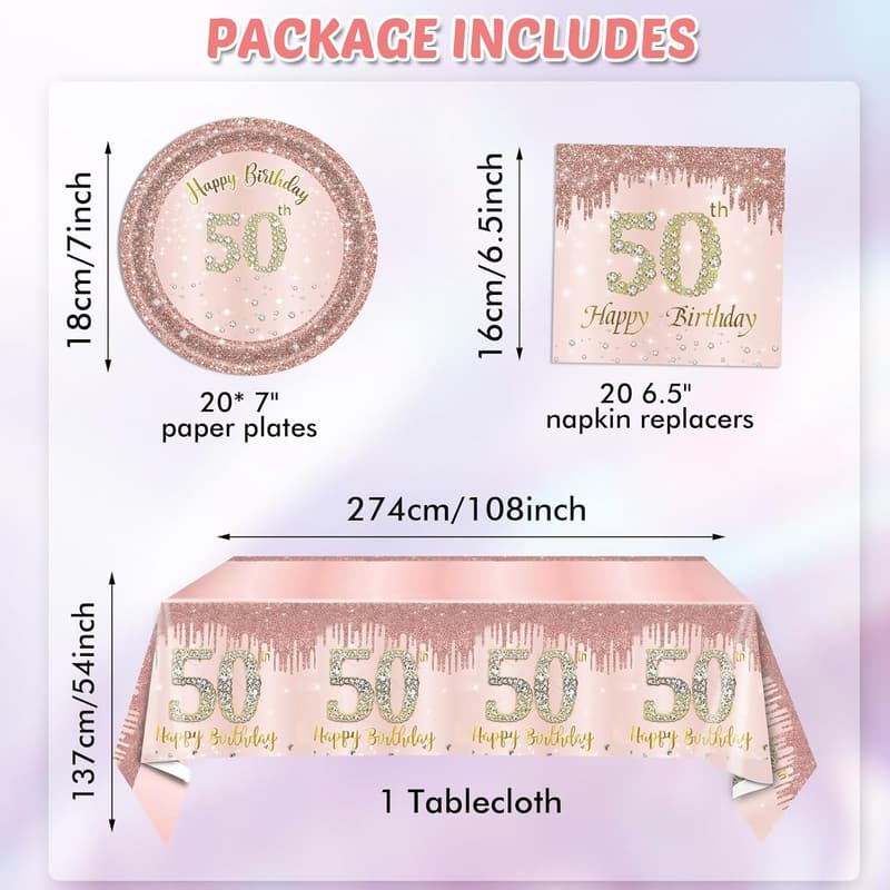 50th Birthday Rose Gold Tableware Set for Women