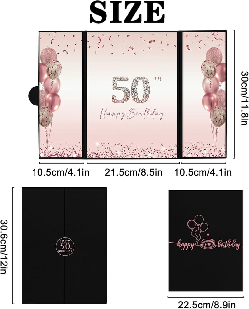 50th Birthday Rose Gold Guest Book & Party Decorations for Women