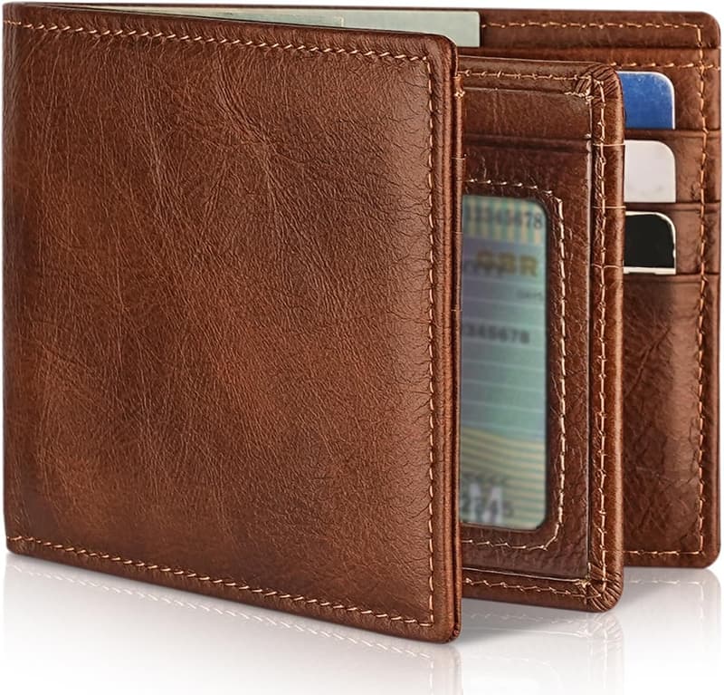 Genuine Leather RFID Bifold Wallet for Men with Gift Box