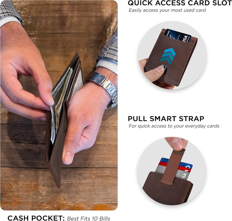 Genuine Leather Slim Bifold Wallet for Men - RFID Blocking