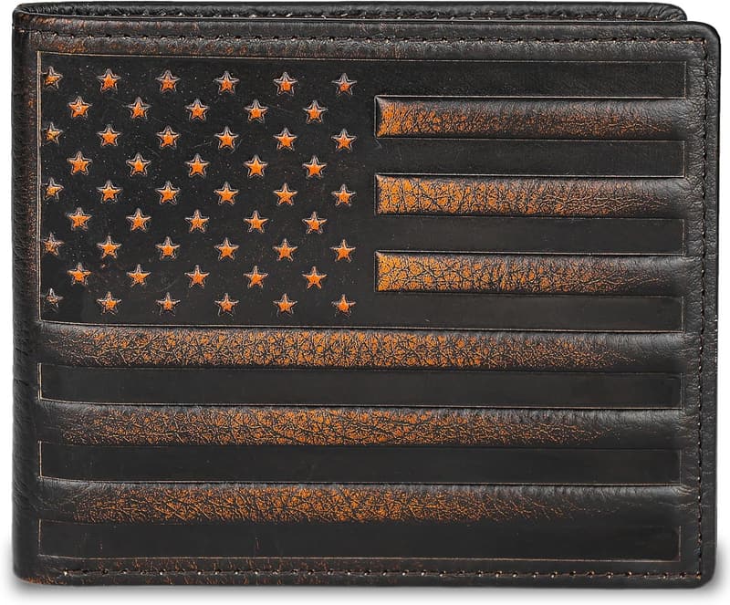Men's USA Flag Bifold Wallet - RFID Blocking, Full Grain Leather