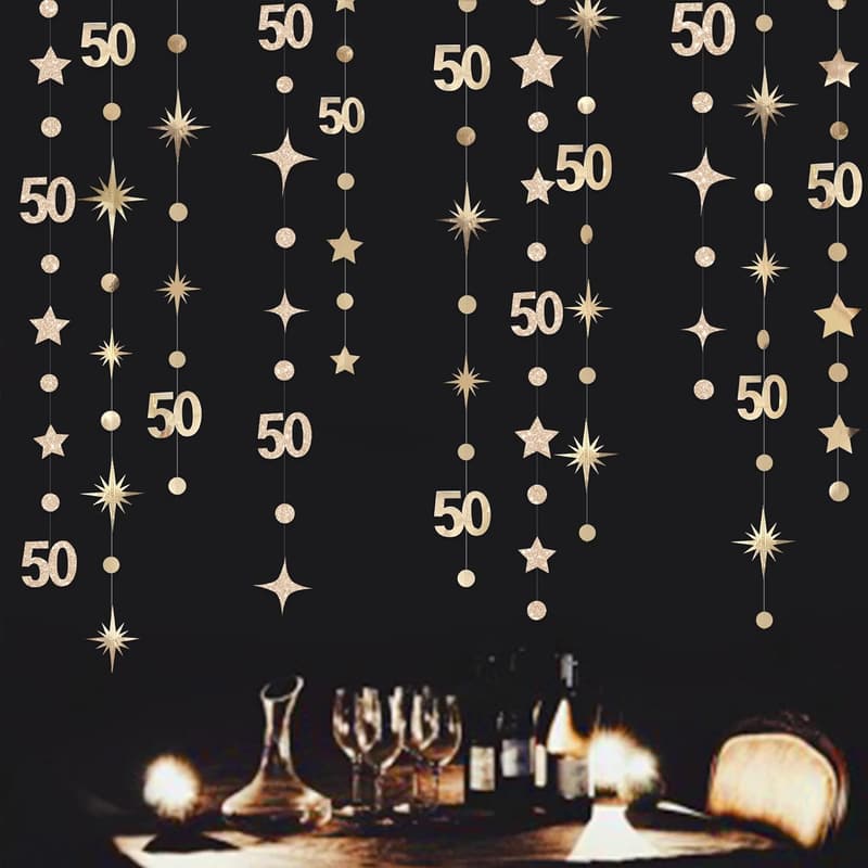 50th Birthday Decorations - Champagne Gold Star Garland