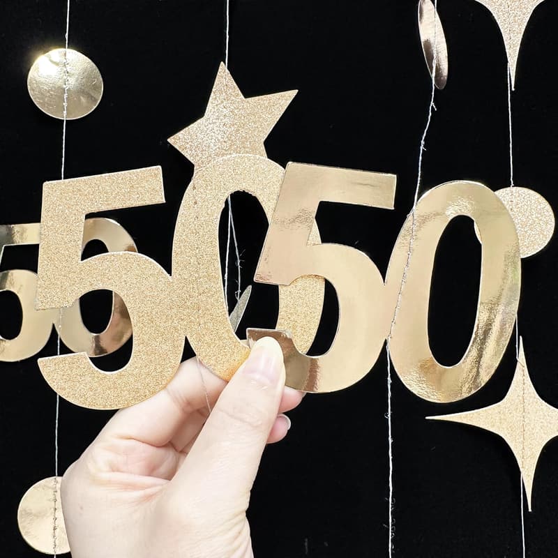 50th Birthday Decorations - Champagne Gold Star Garland