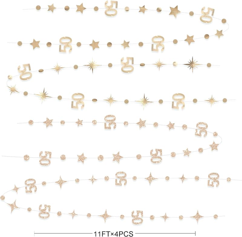 50th Birthday Decorations - Champagne Gold Star Garland
