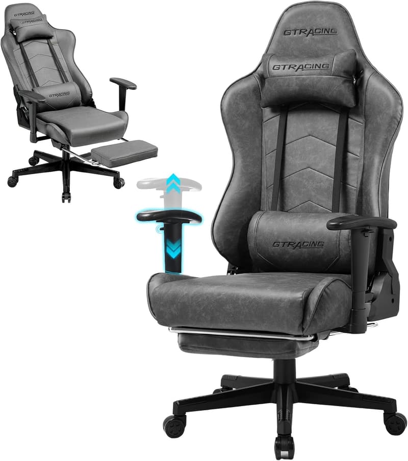 Gaming Chair with Footrest and Adjustable Reclining Backrest