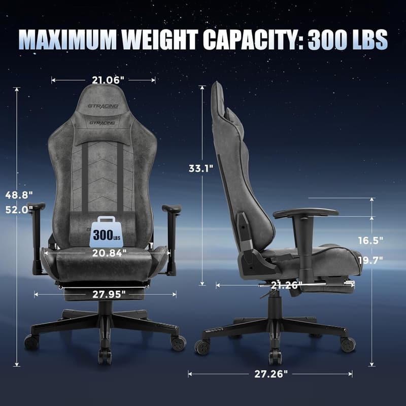 Gaming Chair with Footrest and Adjustable Reclining Backrest