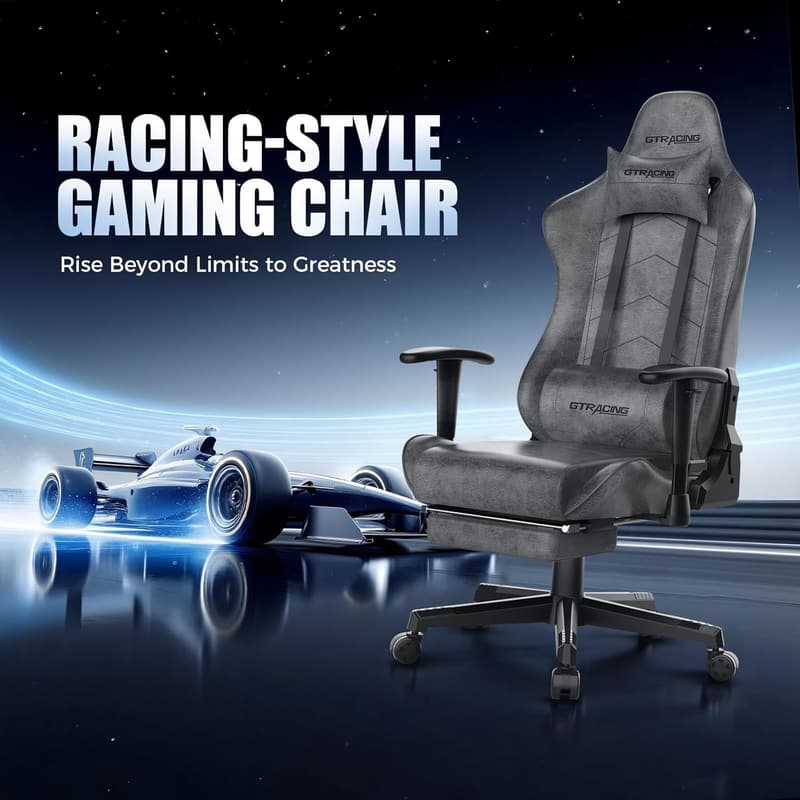 Gaming Chair with Footrest and Adjustable Reclining Backrest