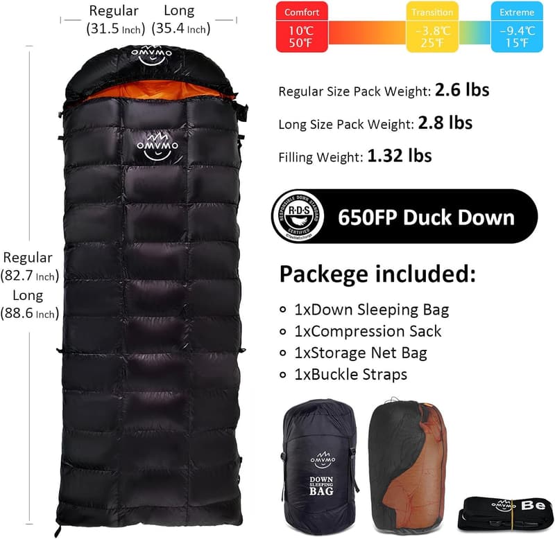 Ultralight Duck Down Sleeping Bag for Adults - 4 Season