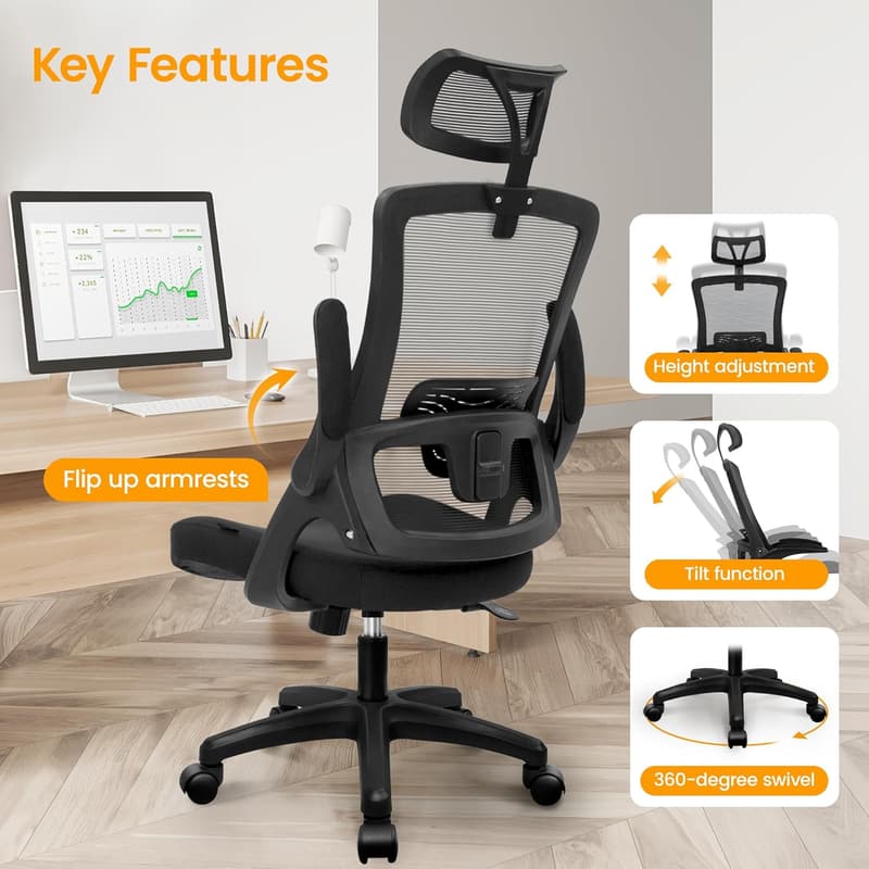 Ergonomic High Back Office Chair with Lumbar Support & Headrest