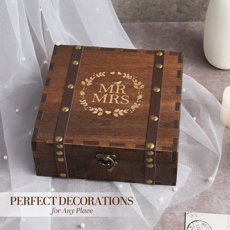 Wedding Keepsake Box for Newlyweds - Wooden Memory Box
