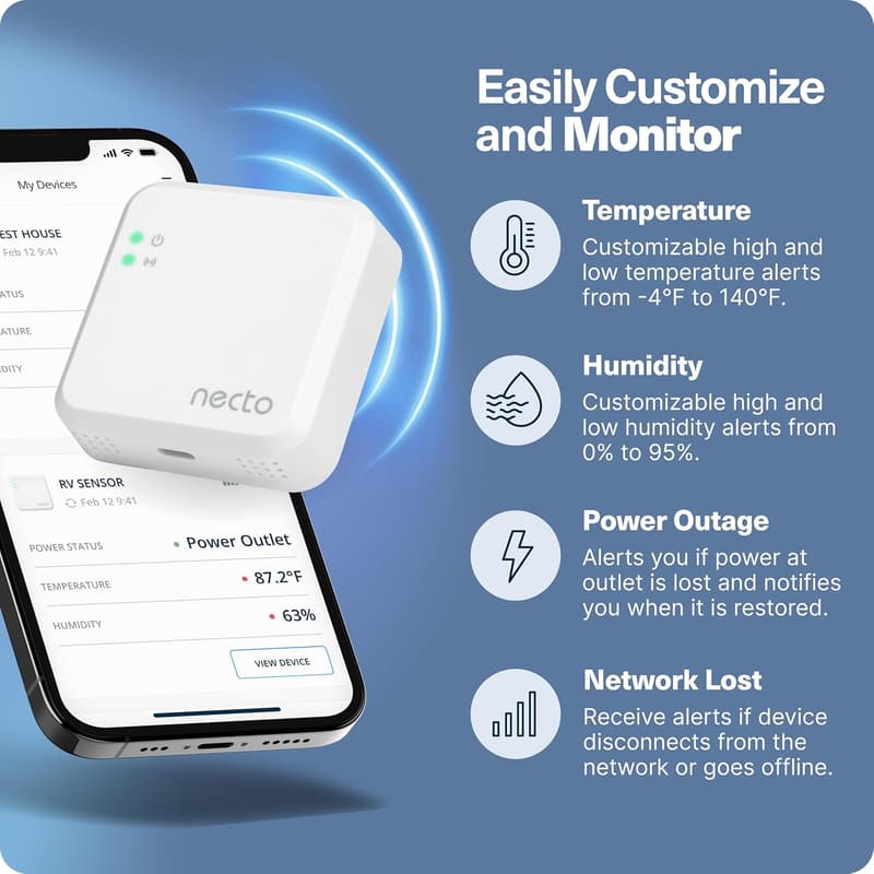 Temperature & Humidity Monitor with App Alerts for Home & RV