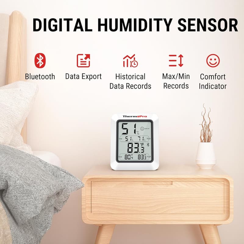 Bluetooth Hygrometer Thermometer - Indoor Room Monitoring, 2 Pack