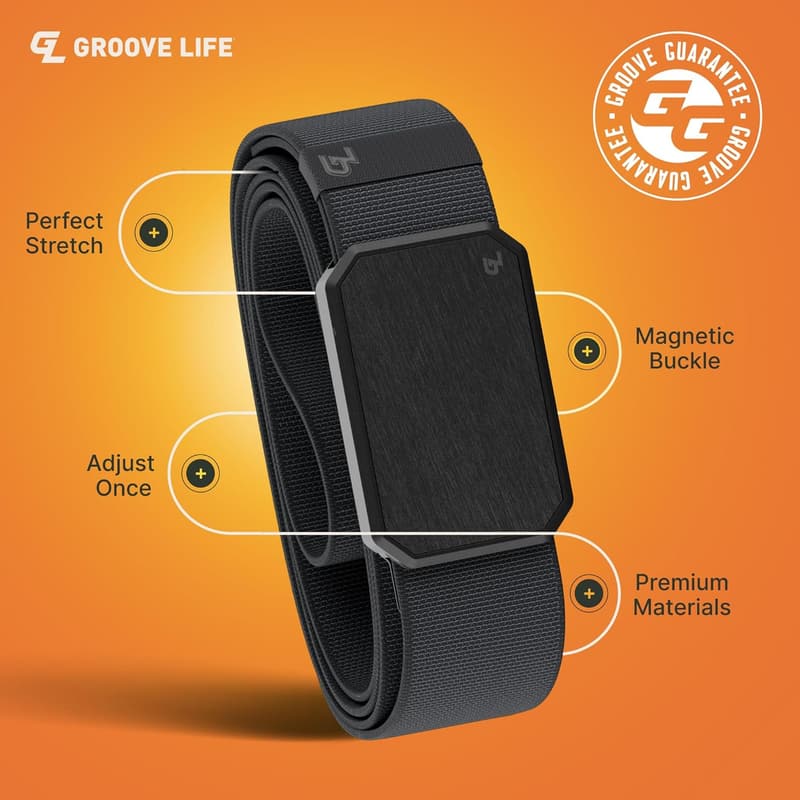 Men's Stretch Nylon Groove Belt with Magnetic Buckle