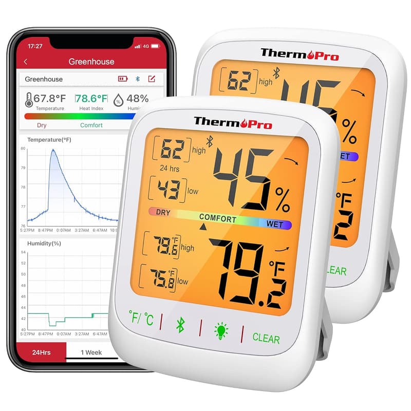 Bluetooth Hygrometer Thermometer with Remote Monitoring - 2 Pack