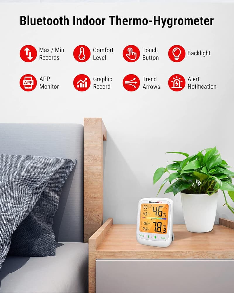 Bluetooth Hygrometer Thermometer with Remote Monitoring - 2 Pack
