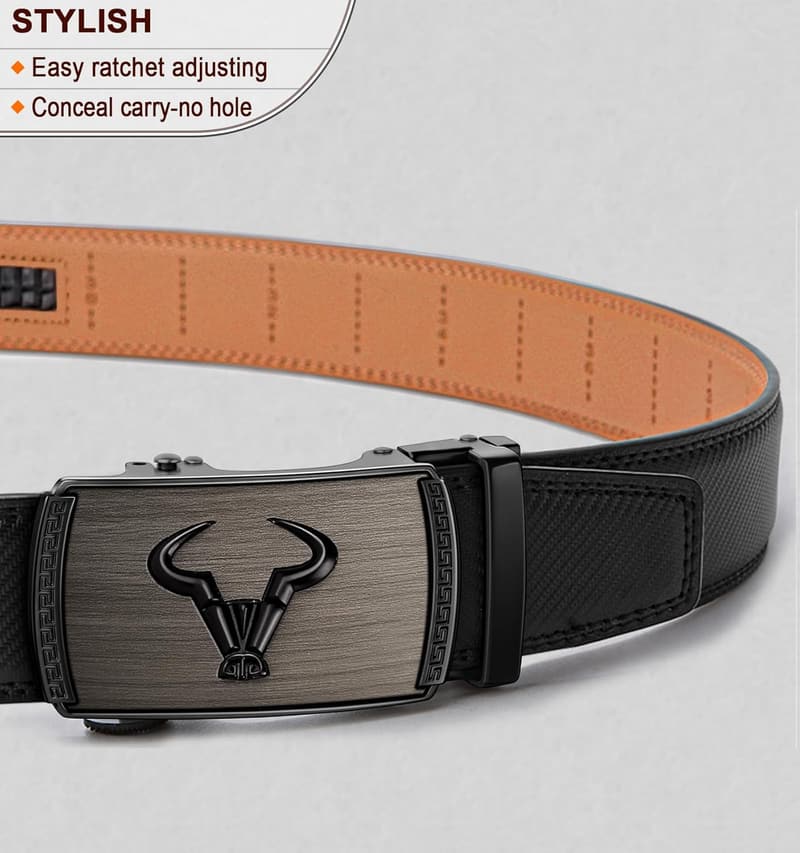 Men's Ratchet Leather Belt for Dress & Casual Wear