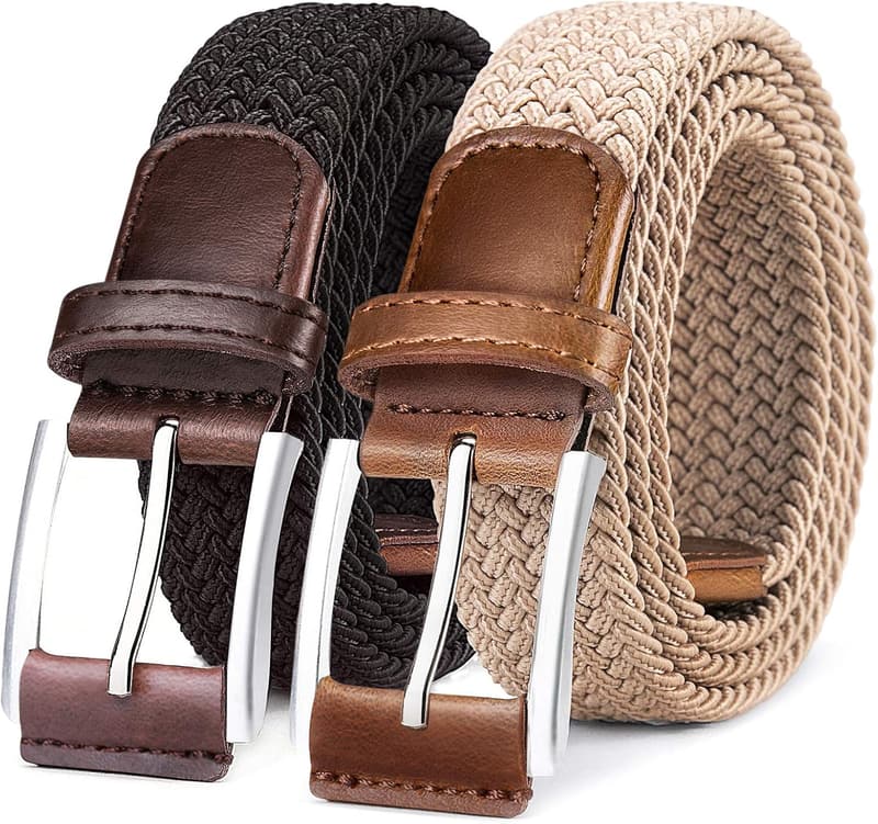 Men's Casual Stretch Braided Web Belts - 2-Pack