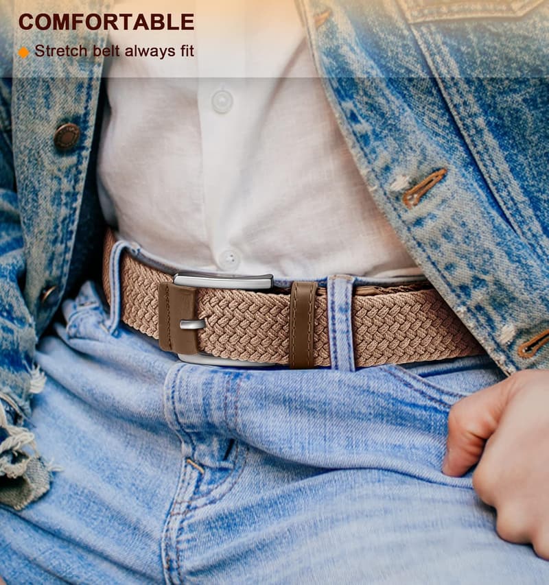 Men's Casual Stretch Braided Web Belts - 2-Pack