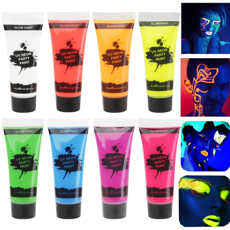 Neon UV Blacklight Face Paint Set – 8 Tubes for Parties