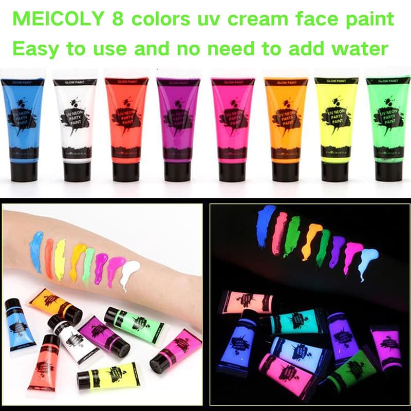 Neon UV Blacklight Face Paint Set – 8 Tubes for Parties