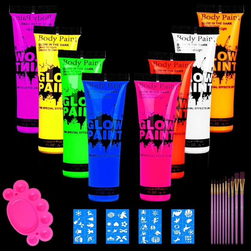 Blacklight Neon Face & Body Paint Set - 8 Tubes (0.84oz)