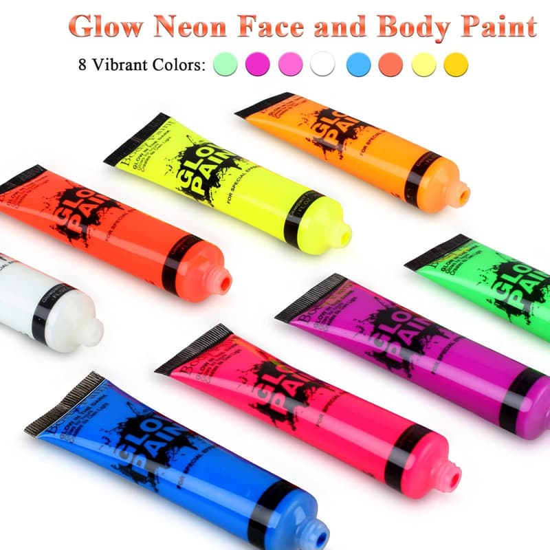 Blacklight Neon Face & Body Paint Set - 8 Tubes (0.84oz)