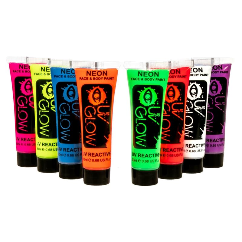 Neon Blacklight Face & Body Paint Set - 8 Tubes (0.68oz)