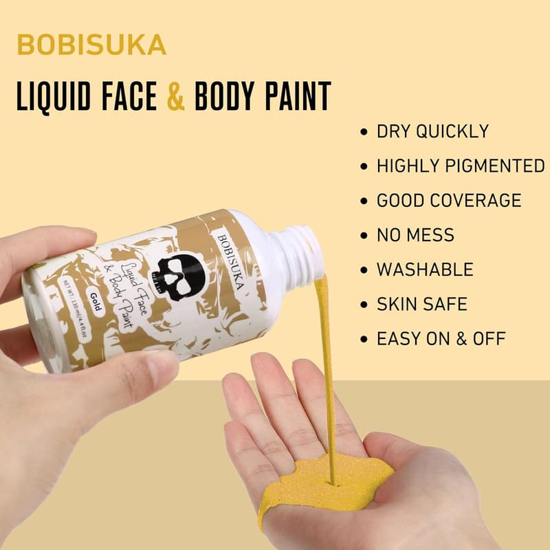 Gold Face & Body Paint - Washable, Non-Toxic, 130ml for Halloween