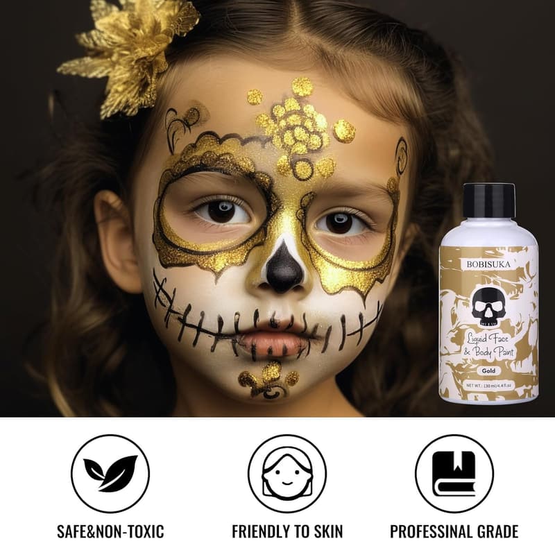 Gold Face & Body Paint - Washable, Non-Toxic, 130ml for Halloween