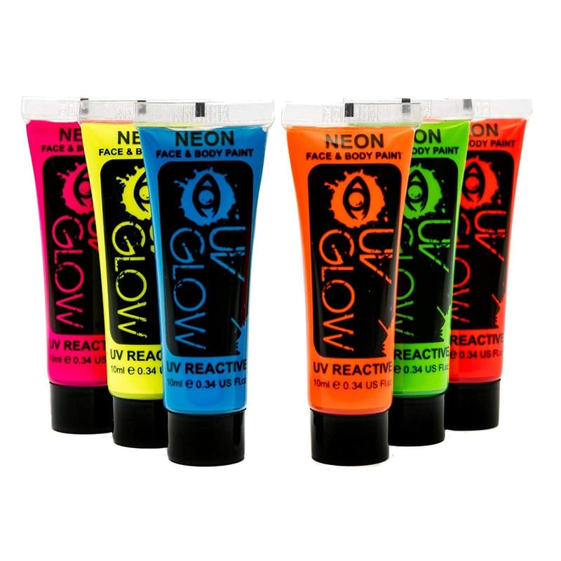 Neon Fluorescent Blacklight Face & Body Paint - 6 Pack