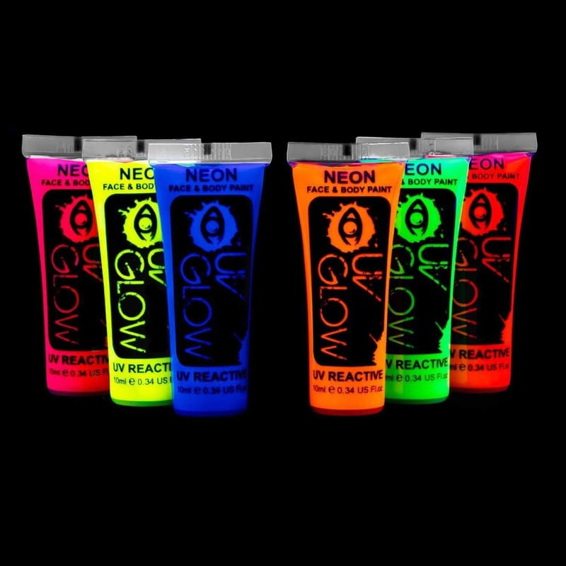 Neon Fluorescent Blacklight Face & Body Paint - 6 Pack