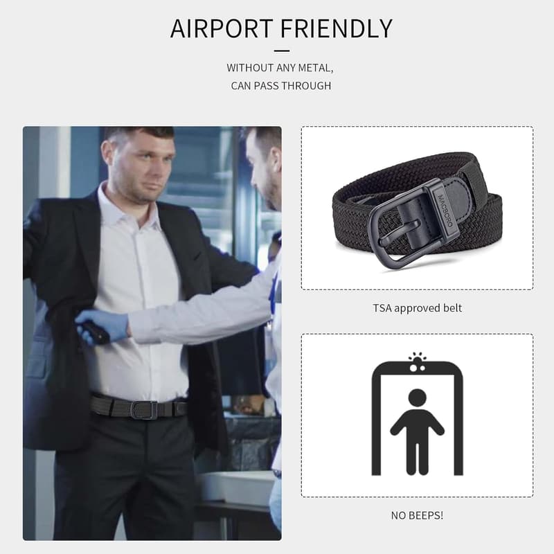Men's Elastic Stretch Golf Belt - Tsa Approved, Hypoallergenic, Nickel Free
