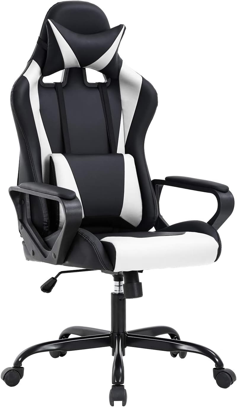 Ergonomic High-Back Gaming Chair with Lumbar Support - White