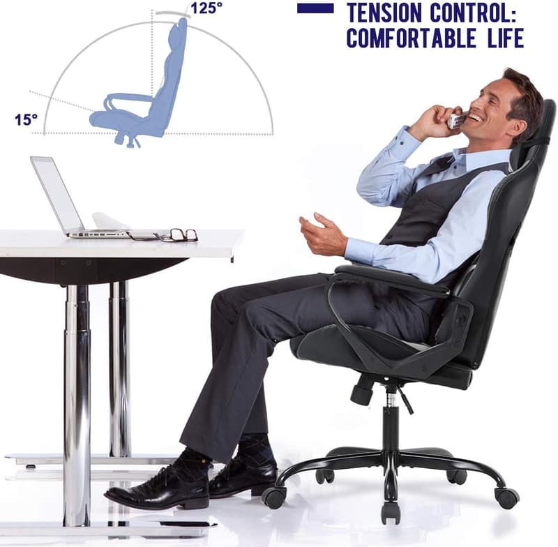 Ergonomic High-Back Gaming Chair with Lumbar Support - White