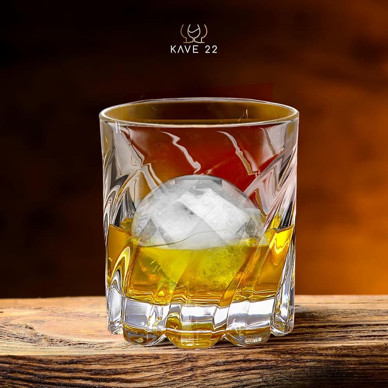 Elegant Whiskey Glass Set with Ice Ball Mold - Set of 4